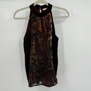 Mystree Women Top Size S Burnout Velvet High Neck Boho Whimsigoth Romantic Artsy